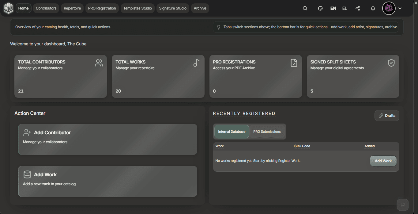 BaseBox dashboard with catalog overview and quick actions