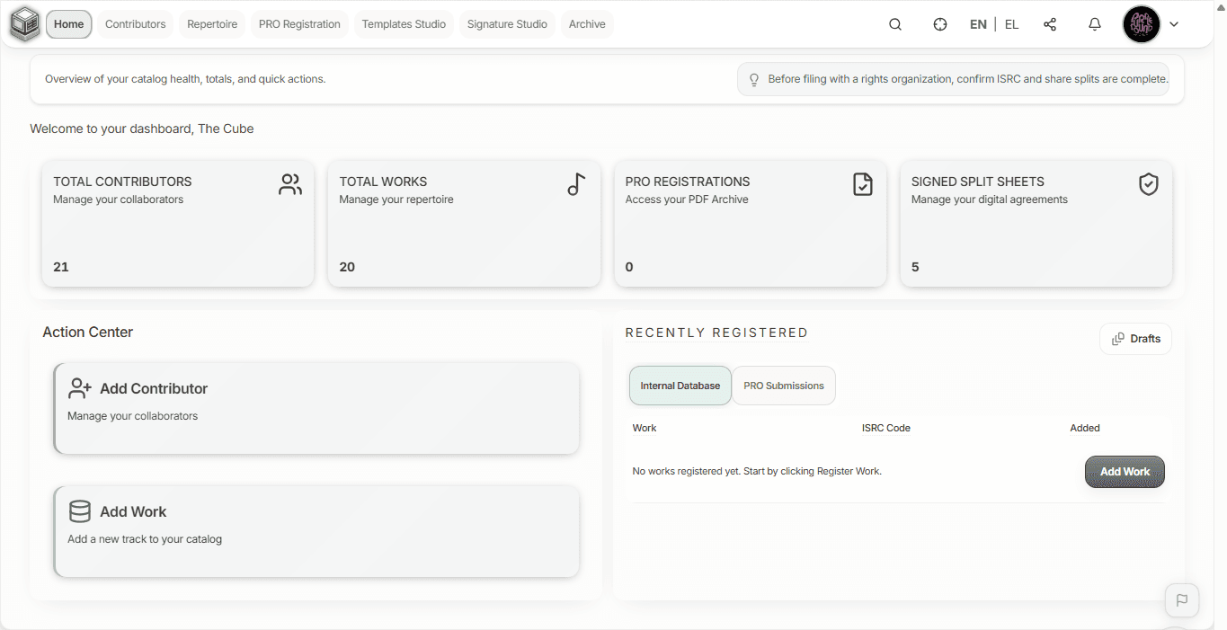 BaseBox dashboard with catalog overview and quick actions